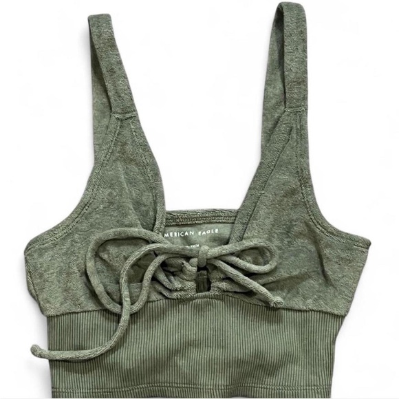 American Eagle Outfitters Green Terry Cloth Key Hole Crop Top - Picture 3 of 5
